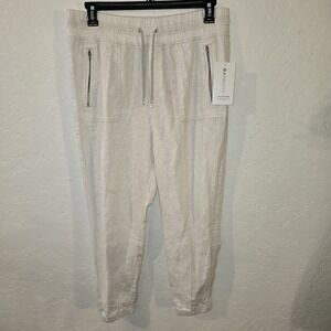 NEW Athleta Pants Womens 16 Ivory Animal Print Cabo Jogger Chambray 100% Linen
